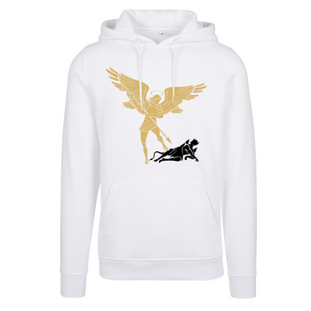 Biała bluza męska z kapturem - Święty Michał Archanioł