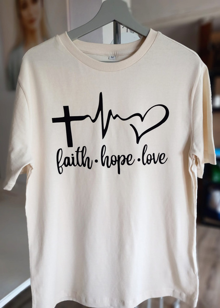 Biały Piasek modna koszulka damska Faith Hope Love