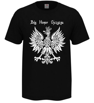 Czarna koszulka męska  - Patriotyczna - Godło, Bóg Honor Ojczyzna