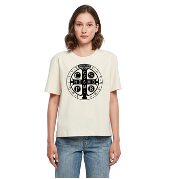 Biały Piasek modna koszulka damska Krzyż Świętego Benedykta