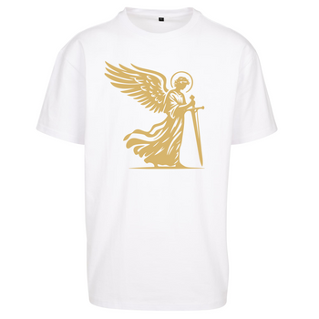 Biały t-shirt męski z nadrukiem Święty Michał Archanioł