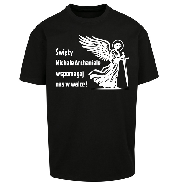 Czarny t-shirt męski z nadrukiem Święty Michał Archanioł