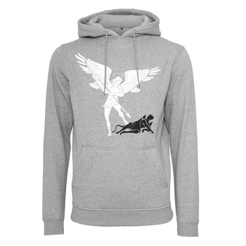 Wysokogatunkowa szara bluza męska z kapturem - Święty Michał Archanioł