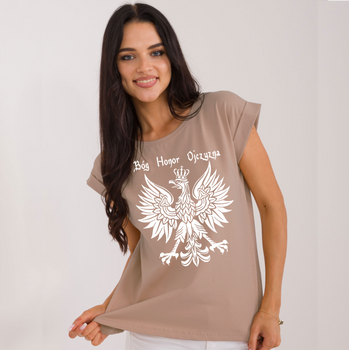 Ciemnobeżowa koszulka damska Patriotyczna - Godło Bóg Honor Ojczyzna
