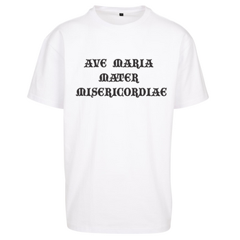 Biała koszulka męska z nadrukiem Ave Maria Mater Misericordiae