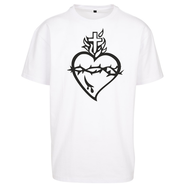 Biały t-shirt męski z nadrukiem Najświętsze Serce Jezusa