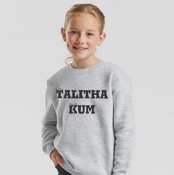 Szara bluza dla dzieci i młodzieży (3-6 lat) z nadrukiem Talitha Kum