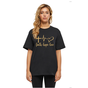 Czarna modna koszulka damska Faith Hope Love