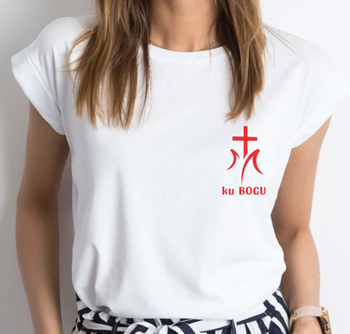 Biała koszulka damska z logo Ku Bogu