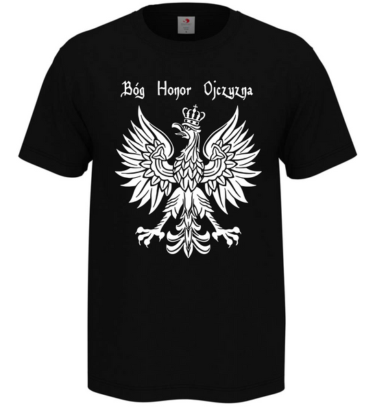 Czarna koszulka męska Patriotyczna - Godło, Bóg Honor Ojczyzna