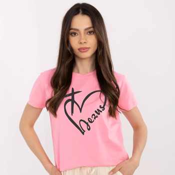 Różowa koszulka damska  - Serce z Napisem Jezus