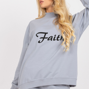 Modna bluza damska oversize w kolorze szarym - z czarnym nadrukiem Faith