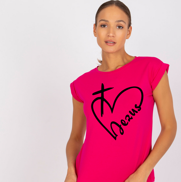 Koszulka damska w kolorze fuksji Serce z napisem Jezus