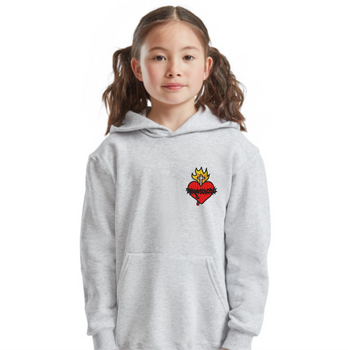 Szara bluza z kapturem dla dzieci i młodzieży (5-6 lat) Najświętsze Serce Jezusa (ciernie czarne)