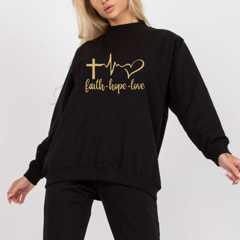 Czarna bluza damska oversize z nadrukiem faith, hope, love (wiara, nadzieja, miłość)