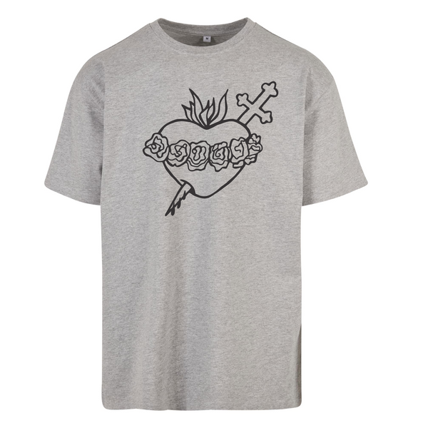 Szary  t-shirt męski z nadrukiem Niepokalane Serce Maryi