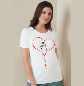 Biała koszulka damska z Różańcem