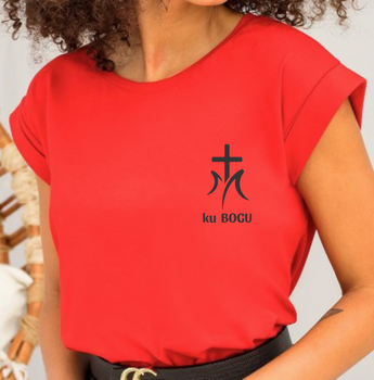 Czerwona koszulka damska z nadrukiem logo Ku Bogu