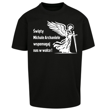 Czarny t-shirt męski z nadrukiem Święty Michał Archanioł