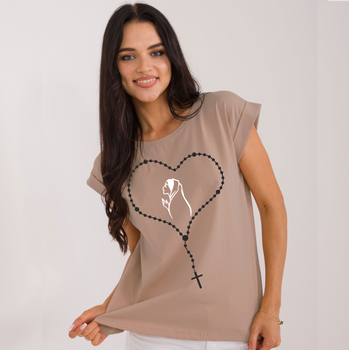 Ciemnobeżowa koszulka damska Różaniec Święty