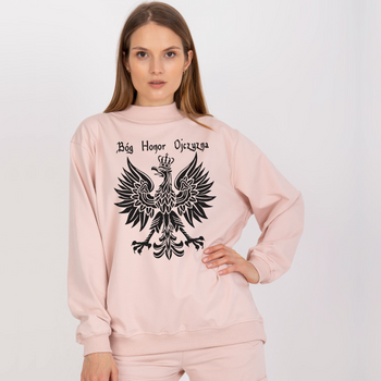 Jasnoróżowa bluza damska oversize z nadrukiem Godła Polski, Bóg Honor Ojczyzna 