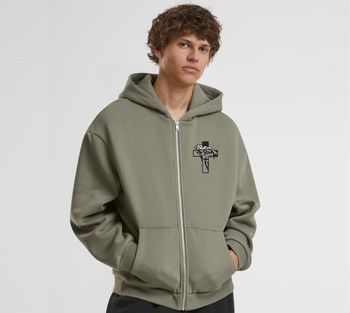 Zielona bluza męska rozpinana z kapturem Krzyż z Twarzą Chrystusa