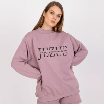 Modna Bluza Damska Oversize w Pudrowym Różu - Jezus Droga Prawda Życie