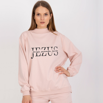 Jasnoróżowa bluza damska oversize z nadrukiem Jezus Doga Prawda Życie