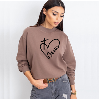 Bluza damska oversize w kolorze cappucino z nadrukiem serca z napisem Jezus