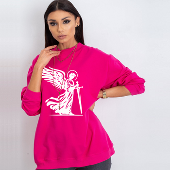 Wygodna fuksjowa bluza damska oversize z nadrukiem św. Michał Archanioł