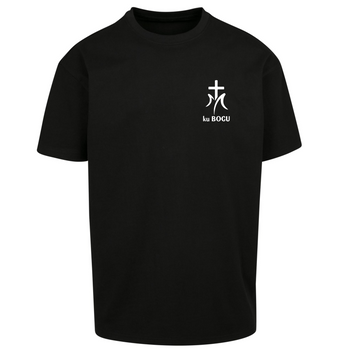  Czarna koszulka męska z białym nadrukiem Ku Bogu