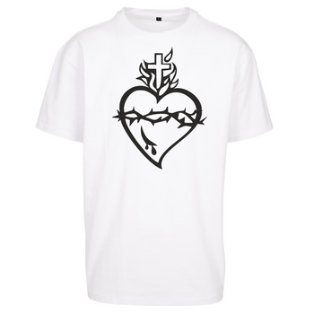 Biały t-shirt męski z nadrukiem Najświętsze Serce Jezusa