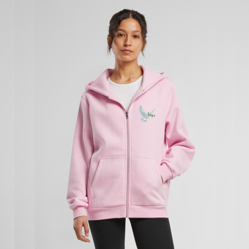 Różowa bluza damska rozpinana z haftem Gołębica Ducha Świętego