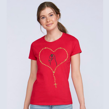 Czerwona koszulka damska z Różańcem