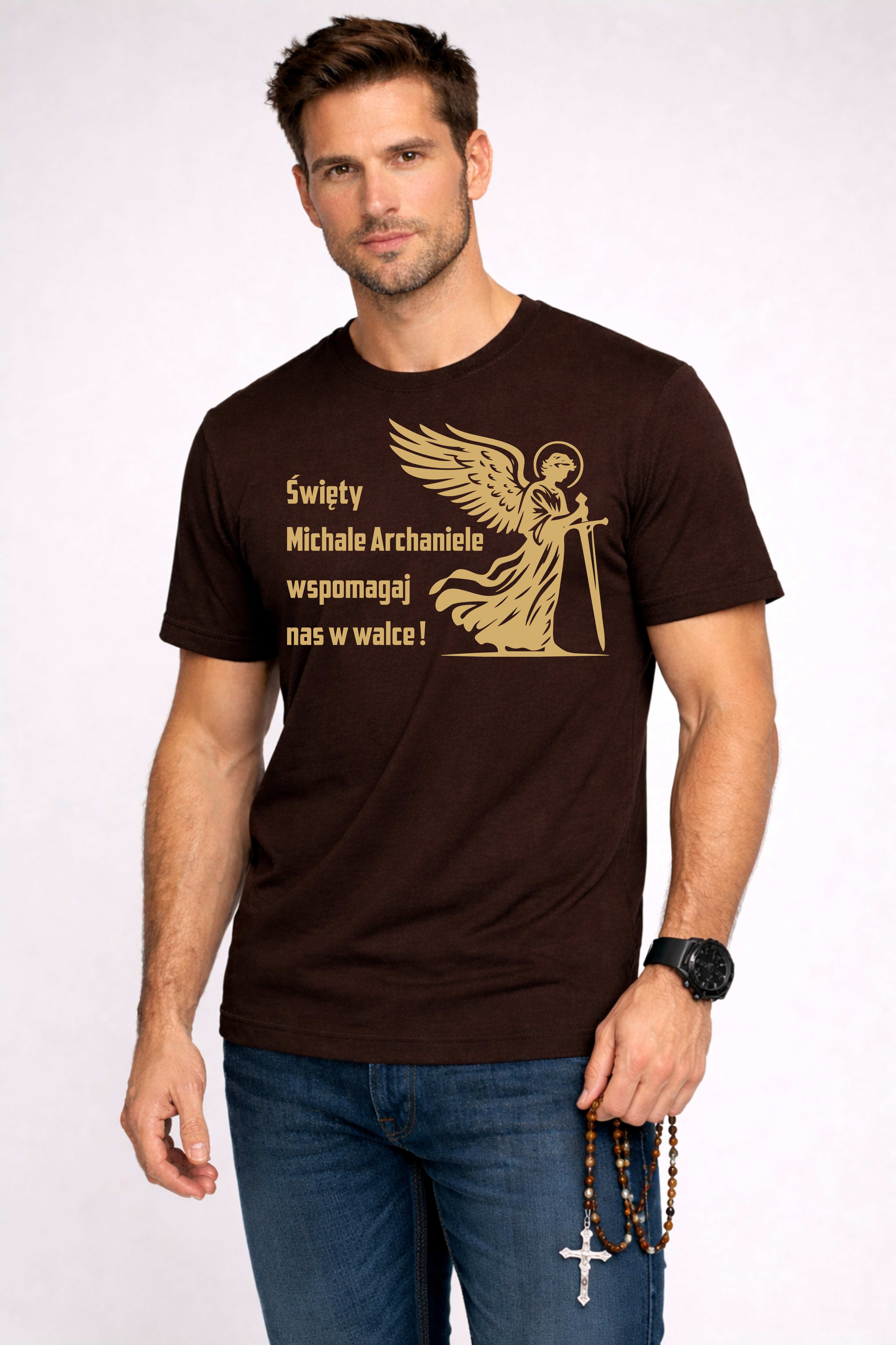 męska koszulka katolicka chrzescijanska michal archaniol z modlitwa.png