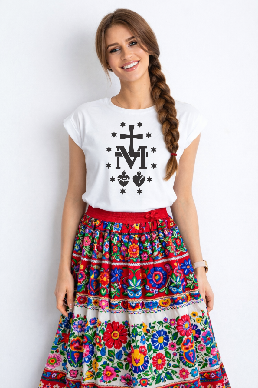 biała damska koszulka katolicka chrzescijanska cudowny medalik.png