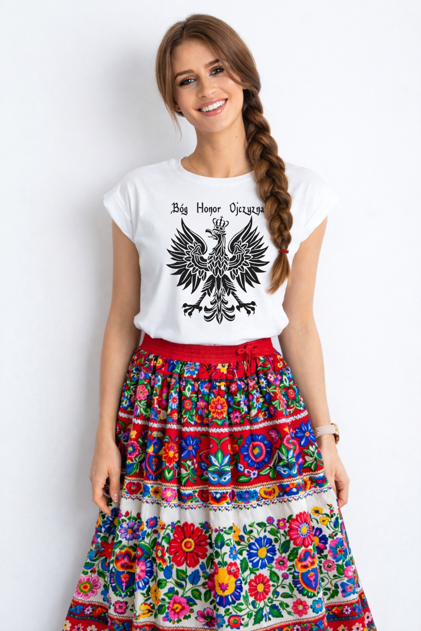 biała damska koszulka katolicka chrzescijanska godło polski bóg honor ojczyzna.png