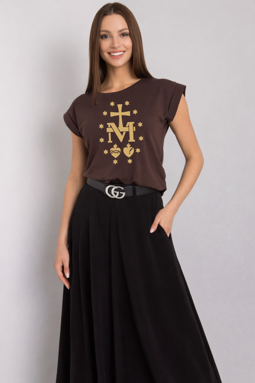 brązowa damska koszulka katolicka chrzescijanska cudowny medalik.png