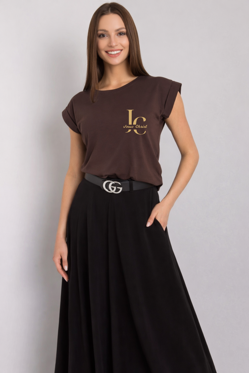 brązowa damska koszulka katolicka chrzescijanska JC Jesus Christ.png