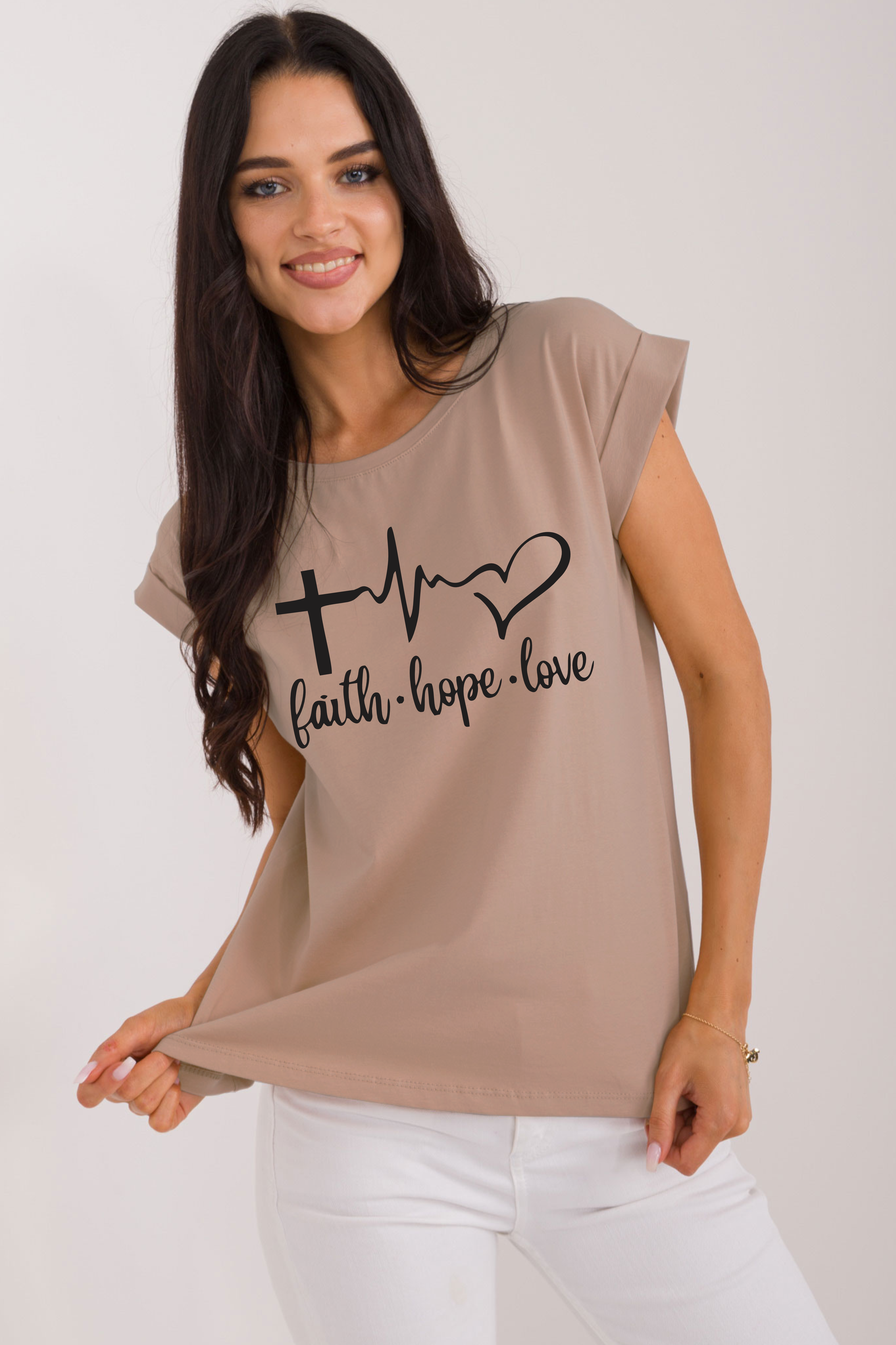 bezowa damska koszulka katolicka chrzescijanska faith hope love wiara nadzieja milosc.png