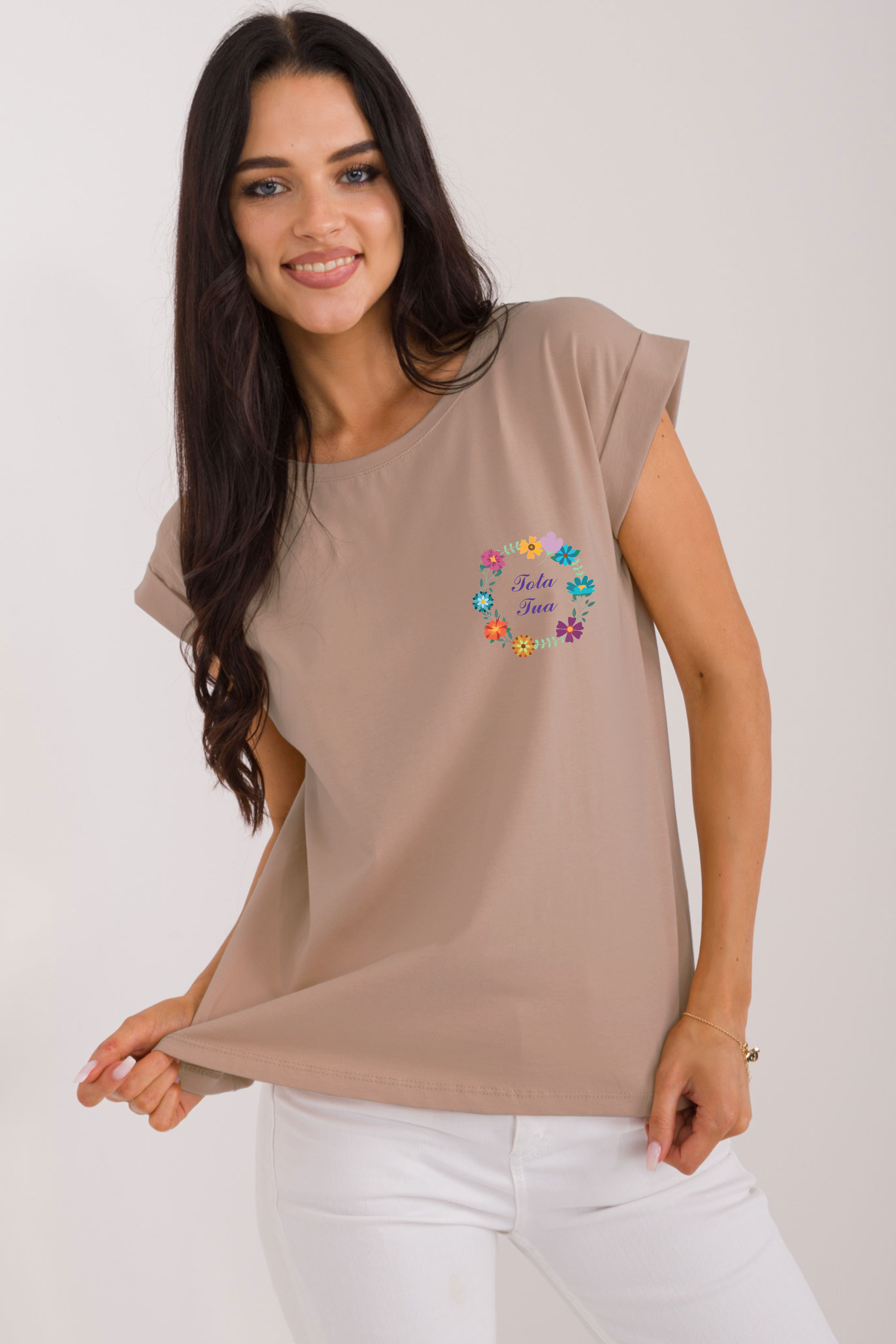 bezowa damska koszulka katolicka chrzescijanska tota tua cała twoja.png