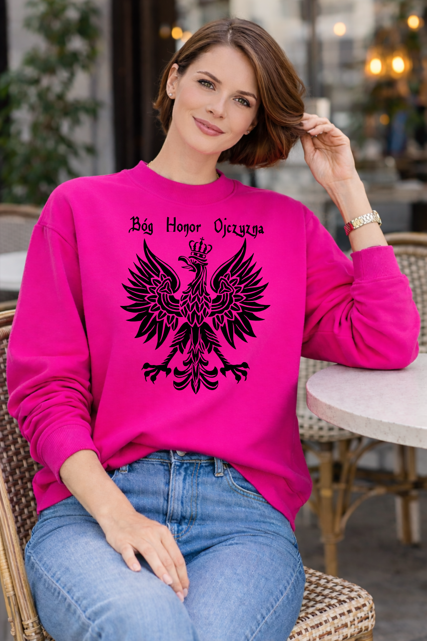 chrześcijańska bluza damska fuksjowa godlo bog honor ojczyzna.png