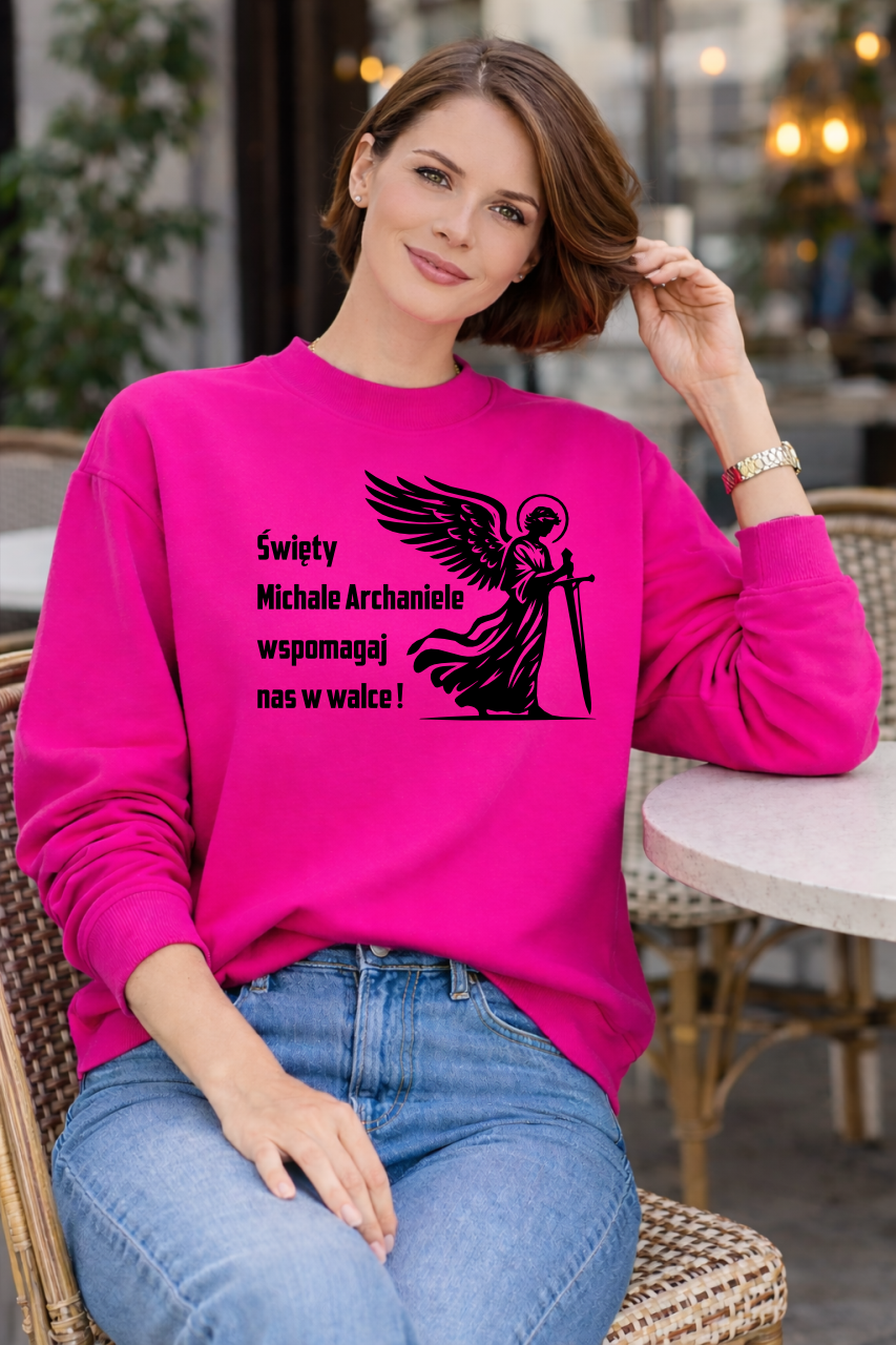 chrześcijańska bluza damska fuksjowa swiety michal archaniol.png