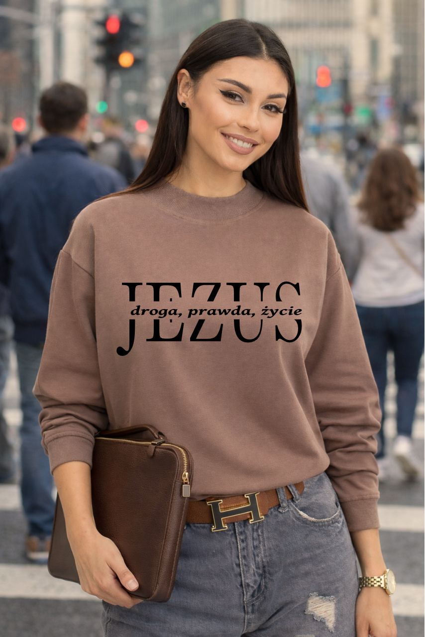 chrześcijańska bluza damska cappucino jezus droga prawda zycie.png