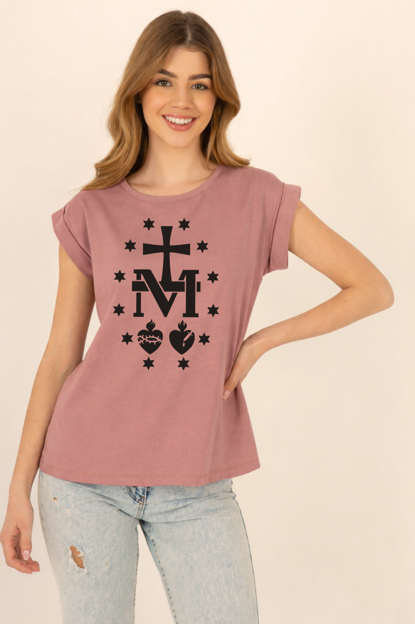 pudrowy roz damska koszulka katolicka chrzescijanska cudowny medalik.png