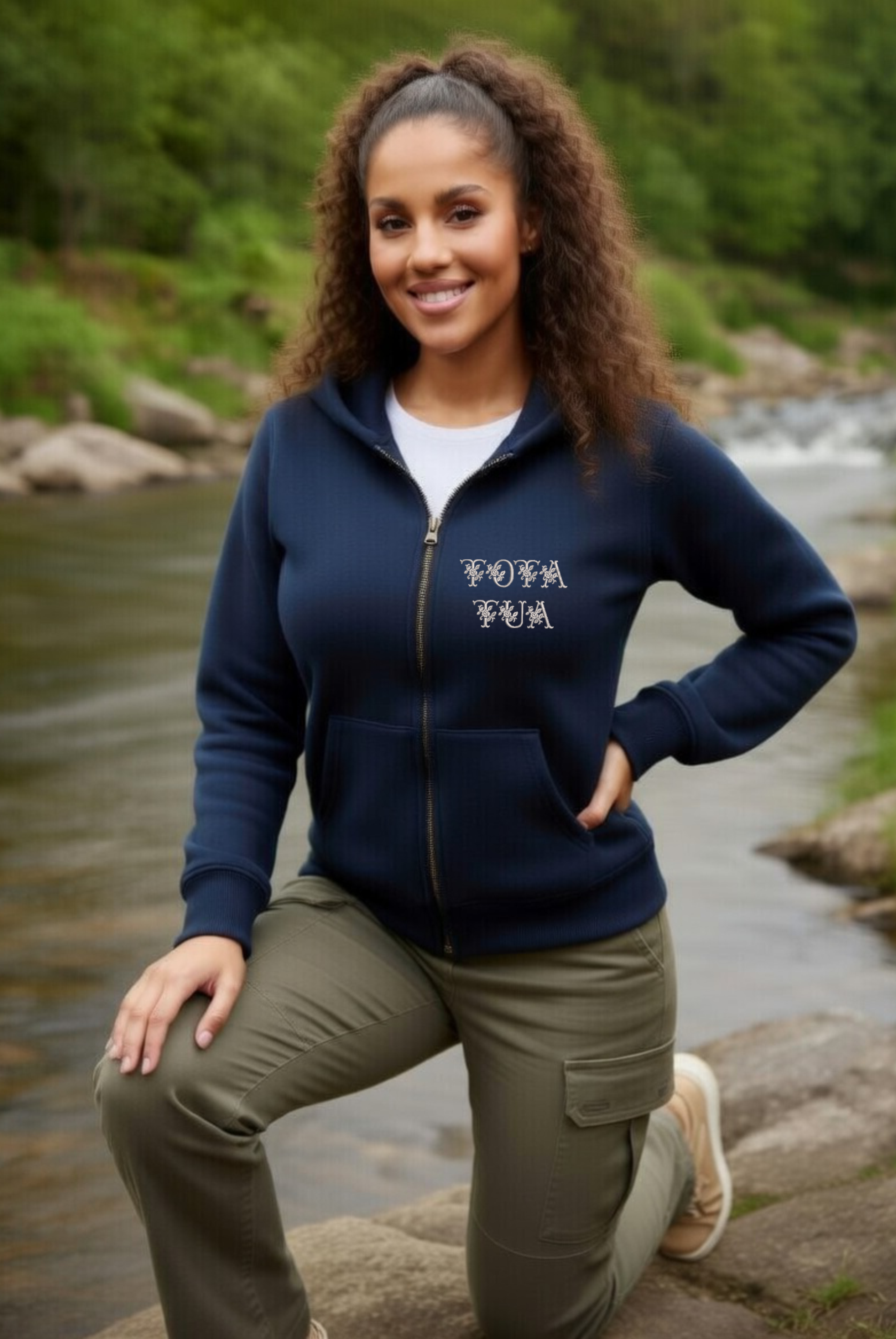 granatowa damska bluza damska rozpinana z haftem tota tua cała twoja.png