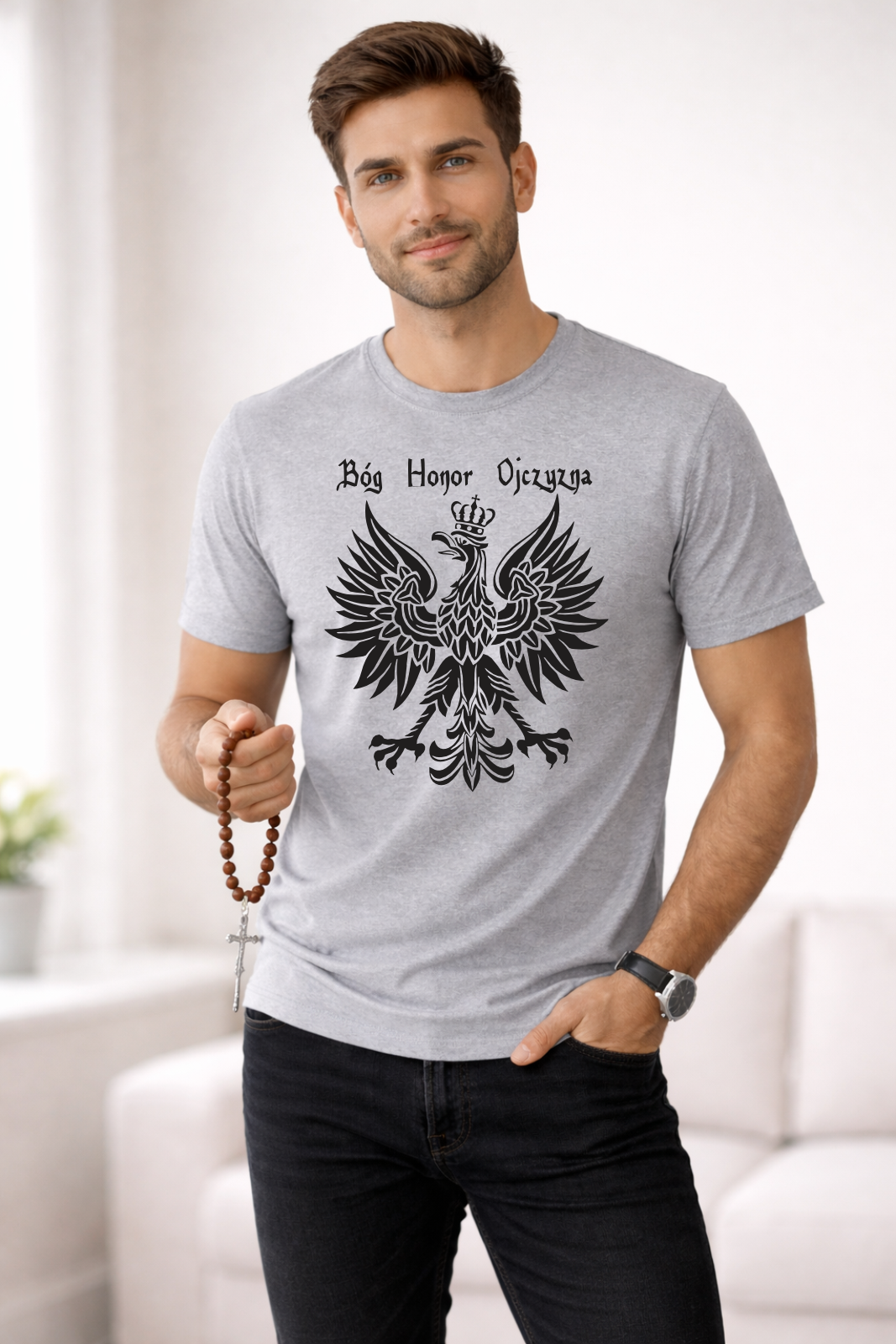 szara męska koszulka katolicka chrzescijanska godło bóg honor ojczyzna.png