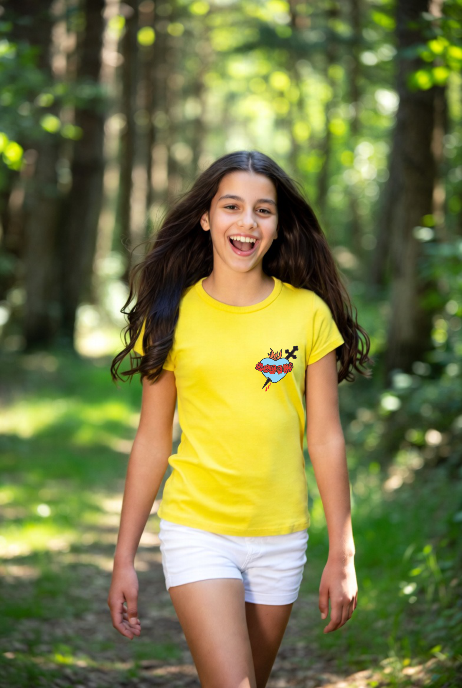 dziecięca żółta koszulka chrześcijańska z nadrukiem niepokalane serce maryi.png