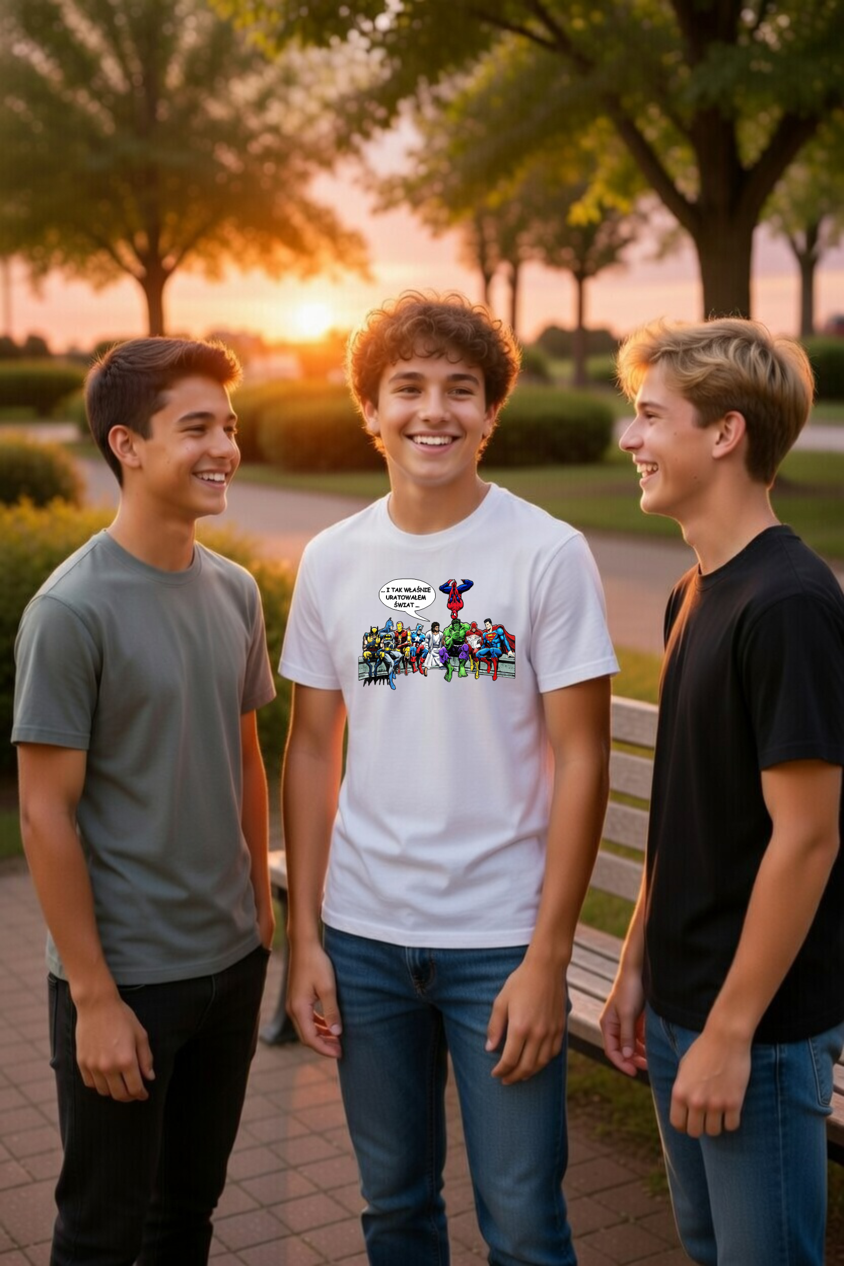 dziecięca biała koszulka chrześcijańska z nadrukiem i tak właśnie uratowałem świat.png