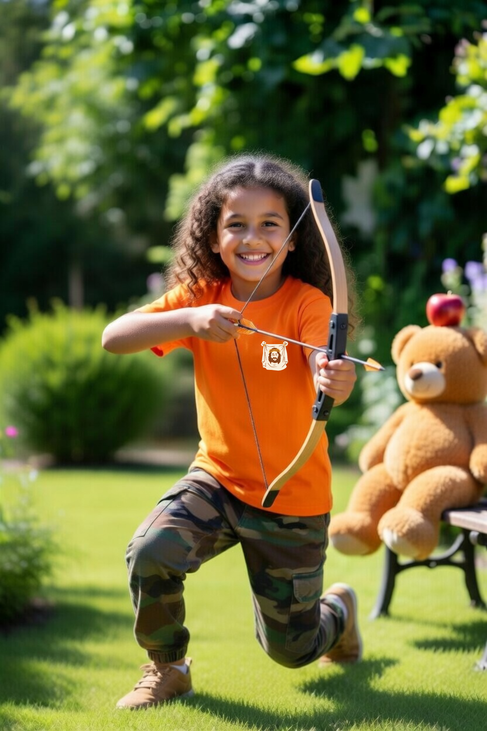 dziecięca pomarańczowa koszulka chrześcijańska z nadrukiem chusta manoppello.png